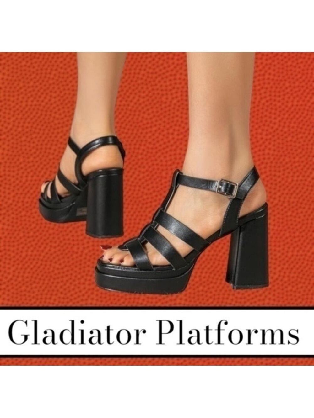 AMOJI Strappy Block Heel (Super Comfy!) 4” Gladiator Platform Sandals NWT/8.5